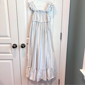 Haute Hippie Girl’s Sz. 12 Blue/White Striped Smocked Bodice Maxi Dress 42” long